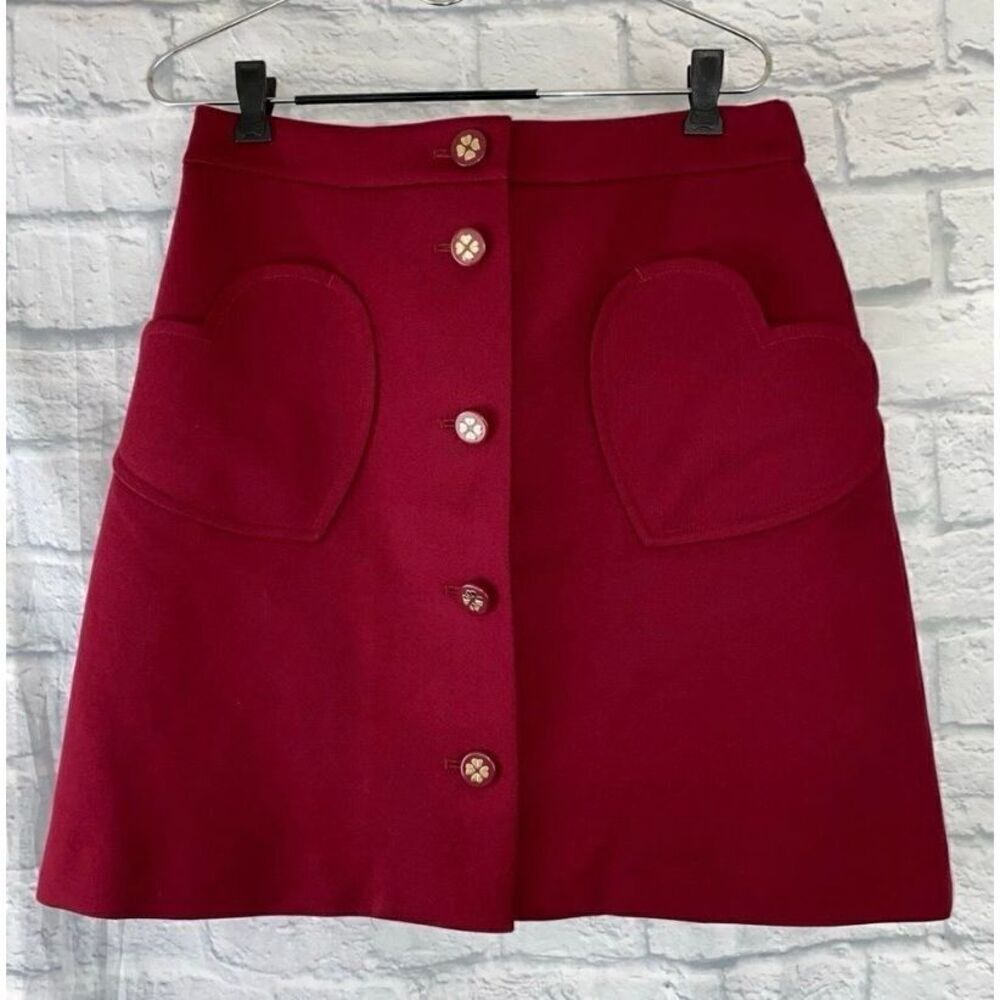 Kate spade NY women 8 button front knee length lined skirt w/heart shape pocket